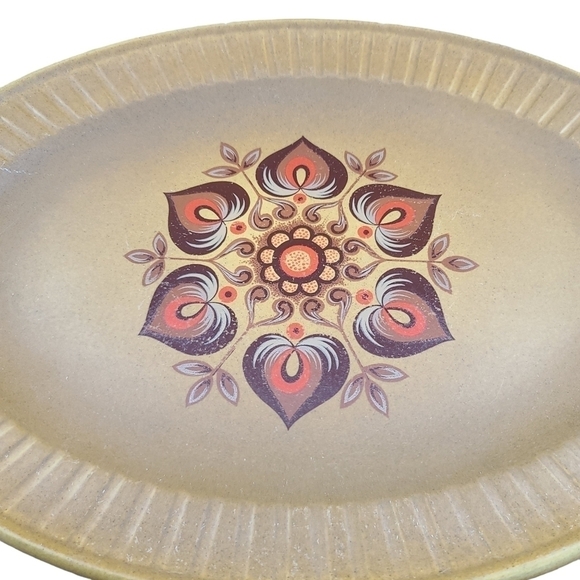 Herbert Aynsley Retro Stoneware Brown Floral Medallion Platters Dragon Gold Vtg - Picture 4 of 6